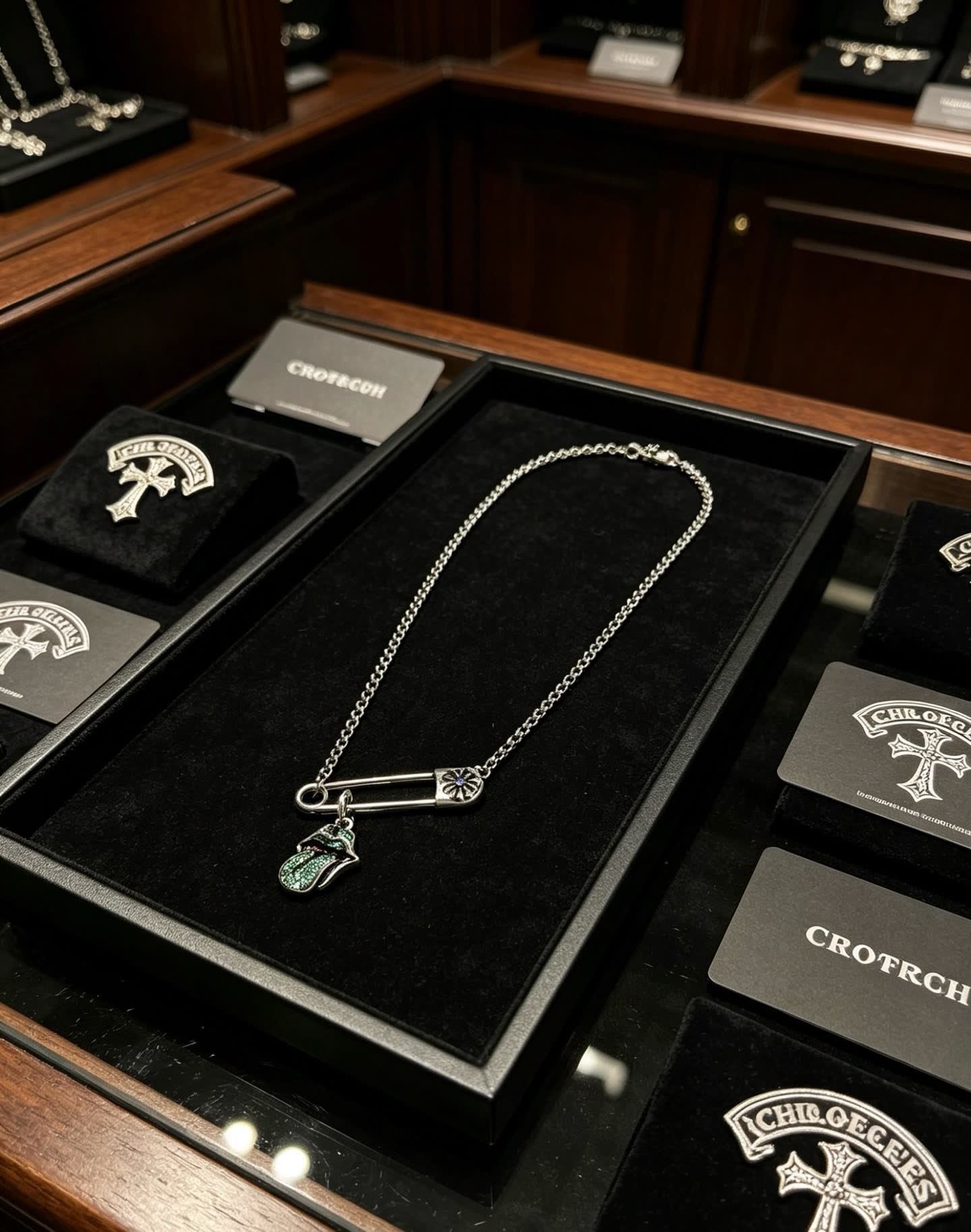 Chrome Hearts Rolling Stones Tongue Safety Pin Necklace